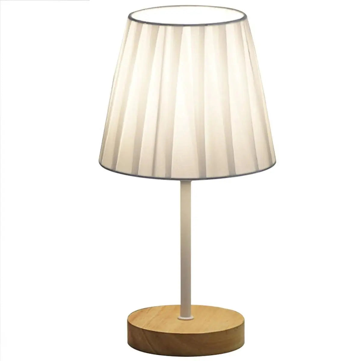 Modern Wood Table Lamp, USB Powered Nightstand Lamp with Fabric Shade, Eye-Caring Warm White Bedside Light for Bedroom, Dorm, Living Room